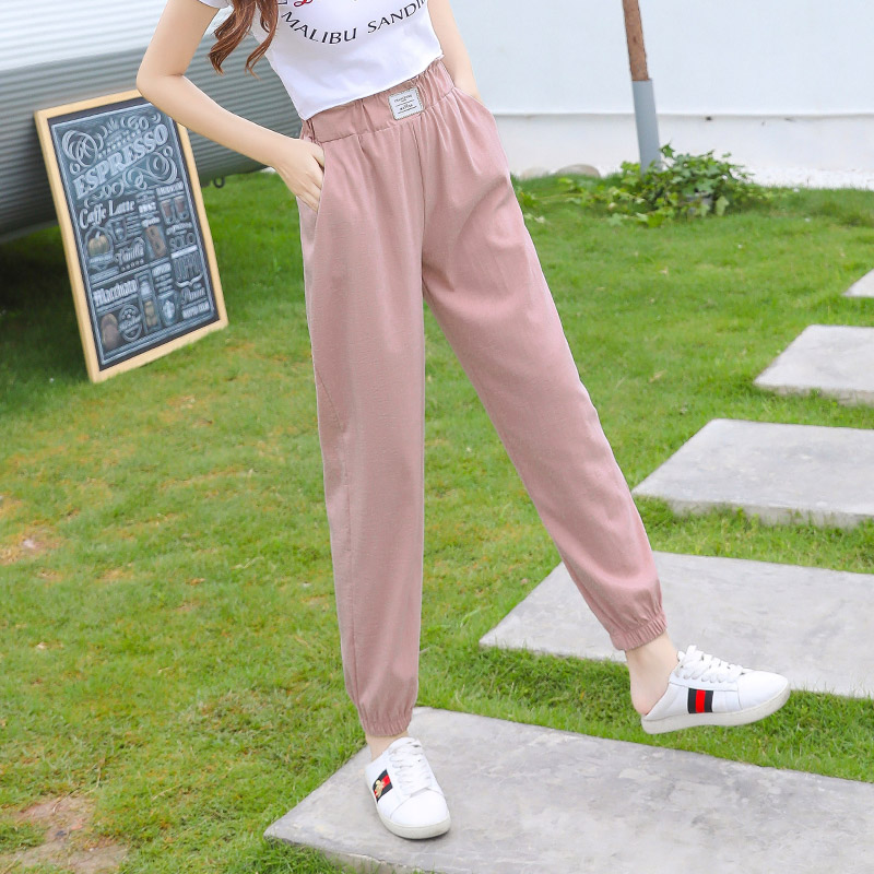少女长裤子夏装新款13-15岁初中学生12女大童16松紧腰休闲九分裤