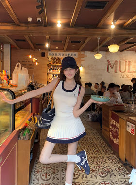 项天鹅er 韩系穿搭套装女2026夏季新款针织吊带背心百褶半身裙
