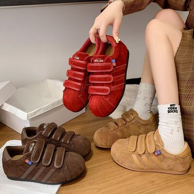 魔术贴德训鞋女2025年秋季新款爆款厚底休闲面包鞋贝壳头运动板鞋