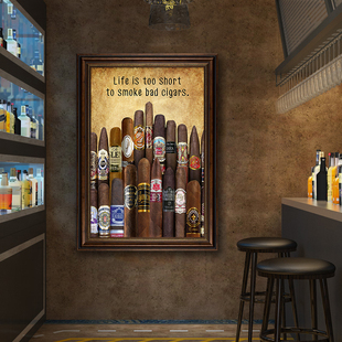 雪茄海报装饰画美式复古酒吧卫生间挂画工业风威士忌酒馆清吧壁画