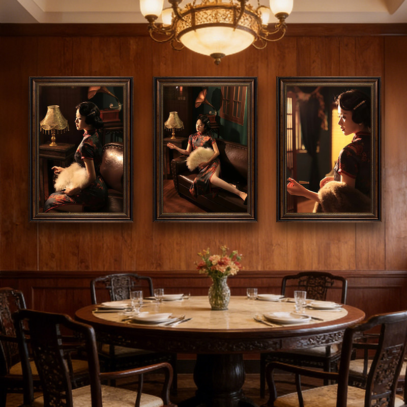 老上海旗袍美女装饰画复古怀旧餐厅茶楼饭店挂画民国风民宿壁画