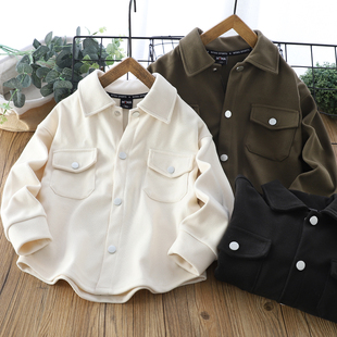 男童木棉绒衬衫外套春秋款2025新款儿童中大童男孩早秋洋气秋装潮