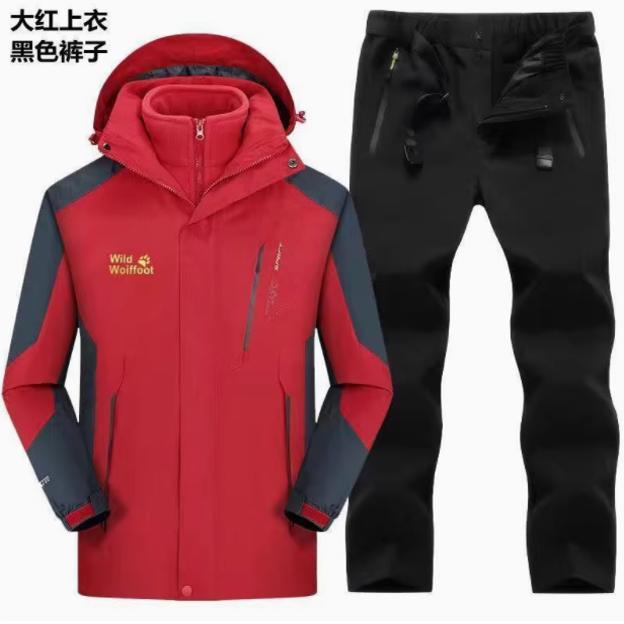 奥特莱斯冬季户外冲锋衣男女套装三合一可拆卸两件套加绒加厚外套