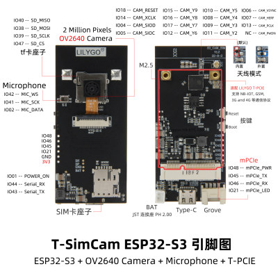 LILY GOT-SIMCAM ESP32-S3 CAM开发板 WiFi蓝牙5.0无线模块OV2640