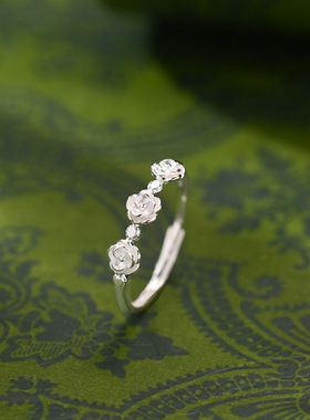 S999足银繁花戒指女小众设计轻奢高级感2026年新款食指手饰品