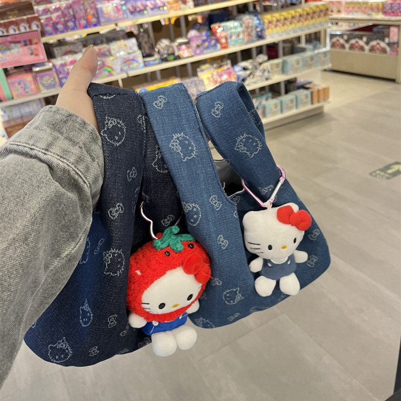 新款可爱牛仔Kitty通勤手拎包原创便携收纳小包外出手腕包背心包