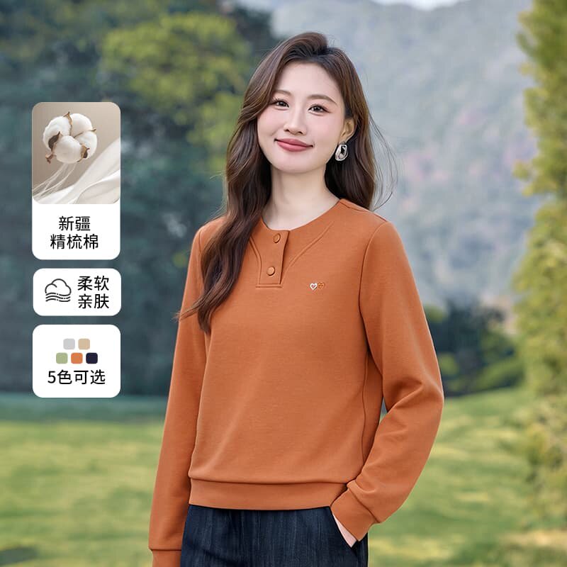 圆领无帽短款卫衣女春秋薄款2026年早春新款洋气减龄百搭女士上衣