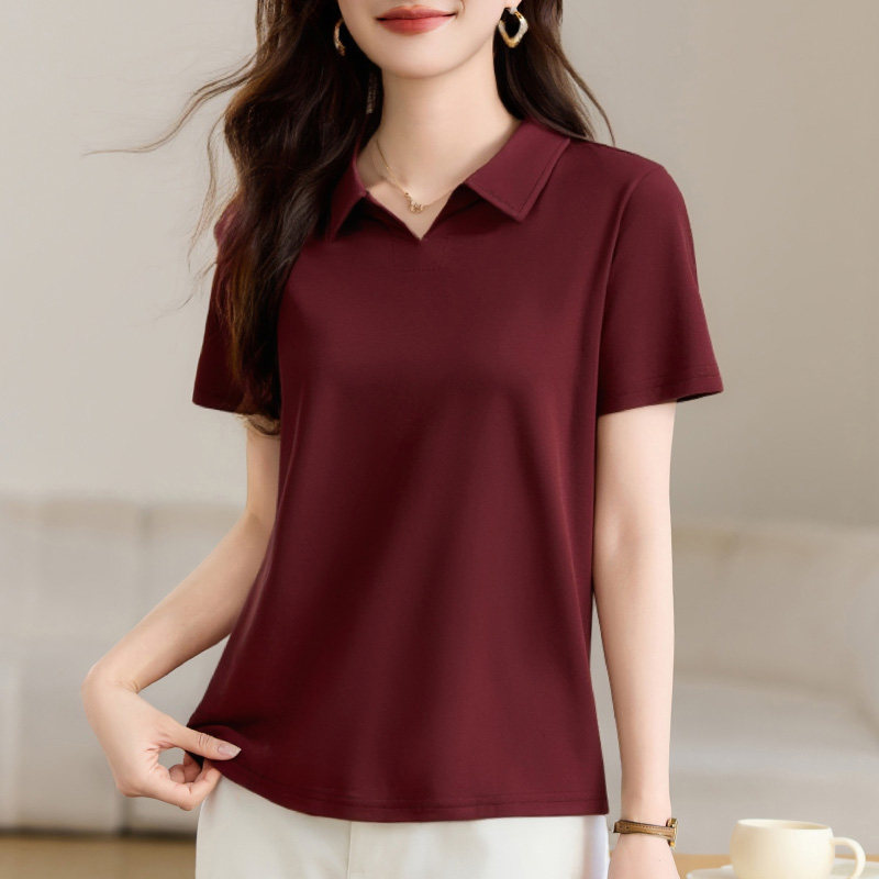 2026年夏季POLO领短袖T恤新款修身显瘦小衫纯色休闲女士正肩上衣