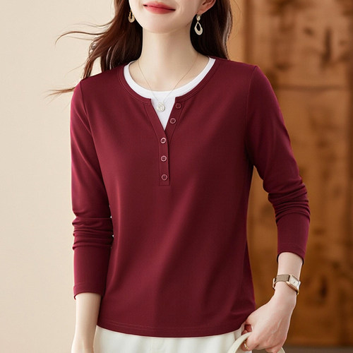 假两件长袖t恤女春秋2026新款