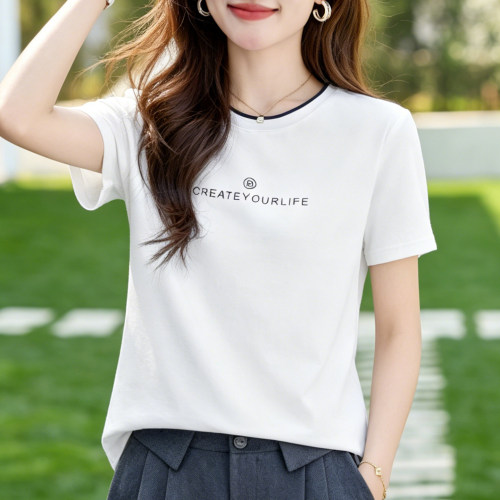 白色正肩圆领短袖t恤女2026