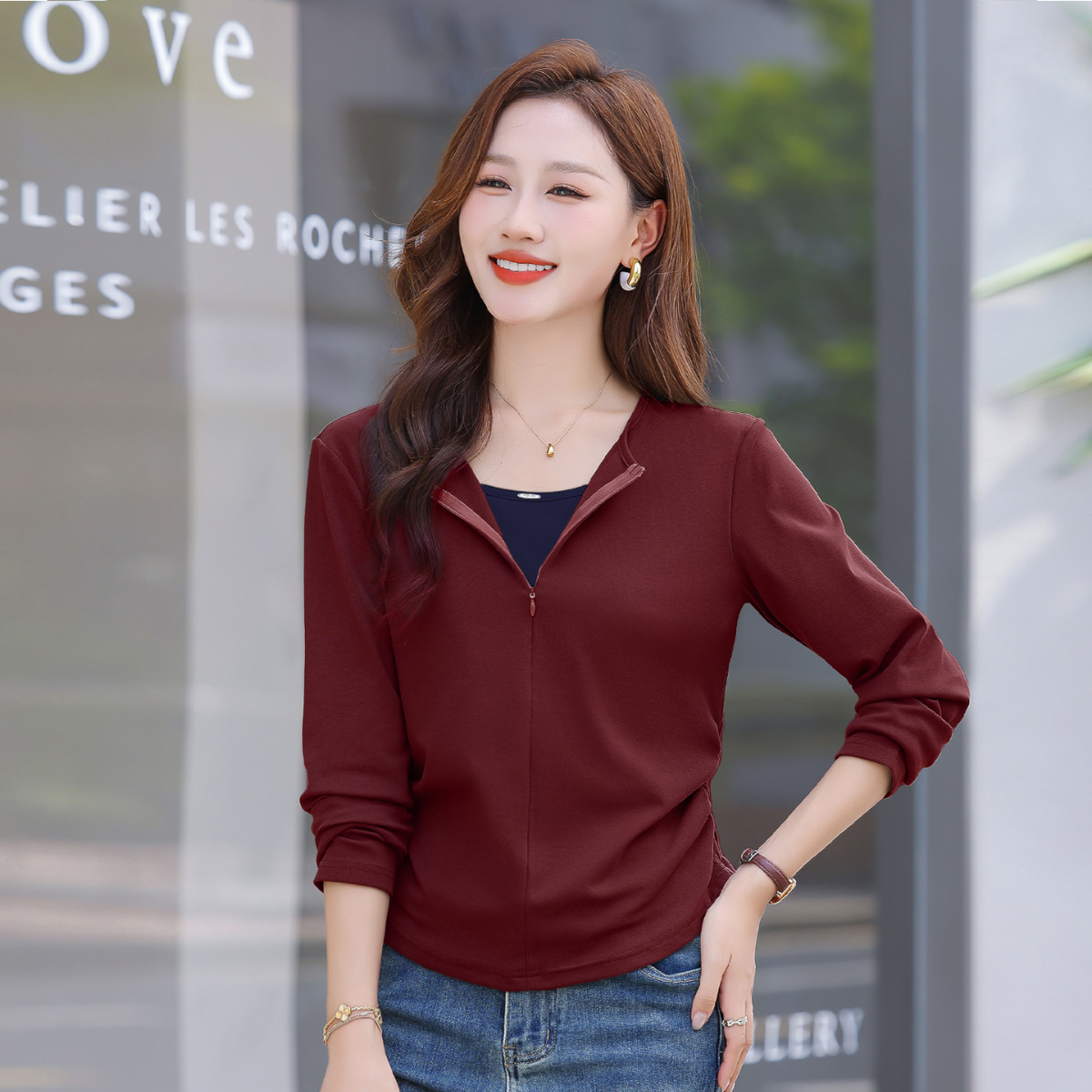 2025年早秋半拉链长袖打底衫