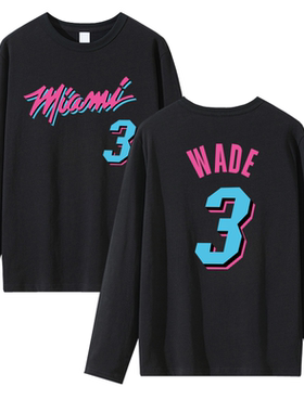 重磅纯棉长袖t恤篮球运动上衣城市版WADE3号训练服插画卡通版韦德