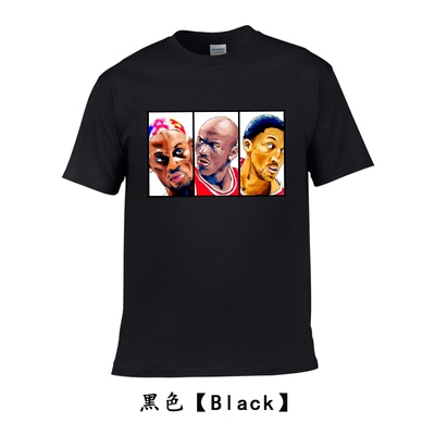 篮球短袖t恤工牛三巨头罗德曼飞人皮蓬夏季纯棉体恤圆领半袖T恤潮