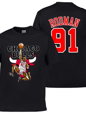 罗德曼短袖t恤工牛队91号RODMAN前后印花T恤大虫罗德曼圆领半袖夏