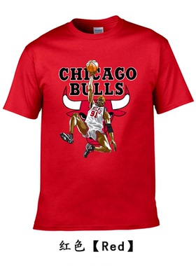 篮球短袖t恤卡通版罗德曼夏季纯棉体恤工牛队91号RODMAN圆领半袖