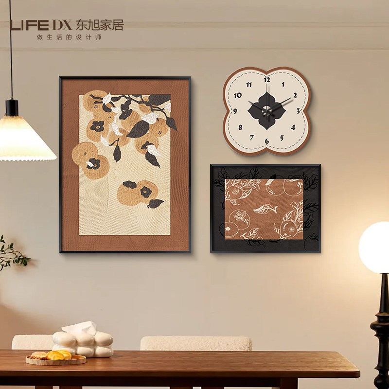 中古风饭厅挂画 画钟表挂钟法式覆古饭厅餐桌背景墙装饰画 画2025