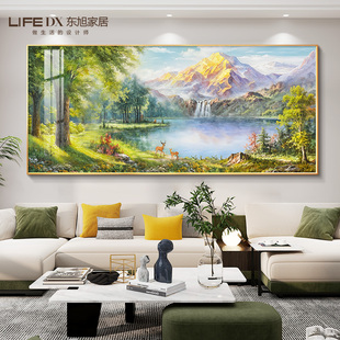 飾畫輕奢高級感山水畫沙發背景墻掛畫純手繪風景油畫 聚寶盆客廳裝