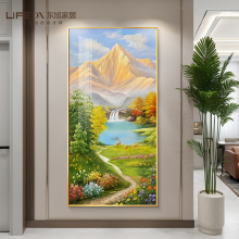 玄关装饰画入户正对门轻奢高级感走廊过道挂画日照金山山水画油画
