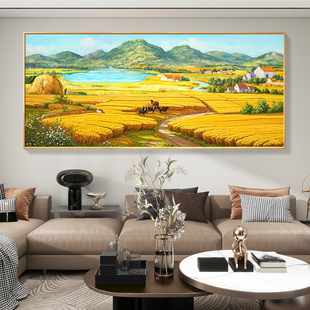 丰收手绘油画客厅挂画梵高世界名画沙发背景墙装饰画山水风景壁画