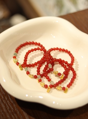 解里｜新年新中式天然红玛瑙手串红色系生日礼物本命年金马手链女