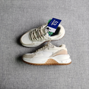 外贸出口女鞋真皮透气厚底增高华夫鞋软底减震透气网面休闲老爹鞋