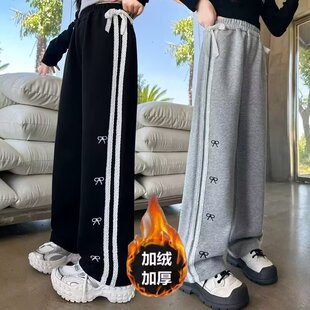 女童裤子2025新款秋冬季韩版宽松显瘦休闲运动阔腿加绒加厚直筒裤