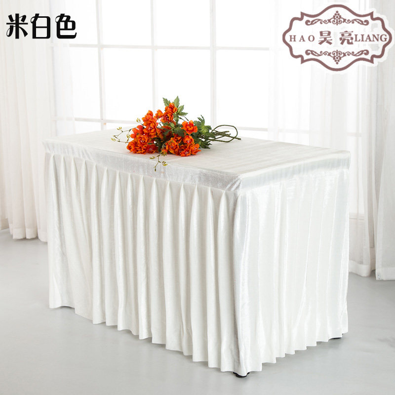 定做会议桌布办公台裙红色丝绒长条桌套罩签到活动展台布冷餐桌裙