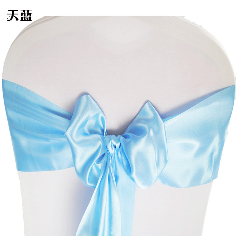 婚庆椅背蝴蝶结酒店宴会弹力椅套飘带色丁绑带椅背花缎带装饰自系