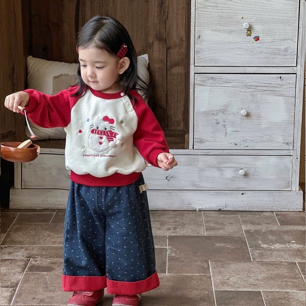 女童卫衣2026新款秋季甜美可爱卡通拼色长袖上衣百搭休闲牛仔裤潮