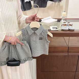 女童夏季套装2026新款女宝宝POLO衫上衣洋气无袖背心休闲裙子套装