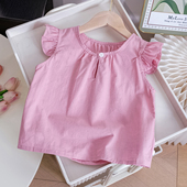 女童夏季 衬衣儿童娃娃衫 衬衫 甜美宝宝气质小飞袖 2026新款 韩国童装