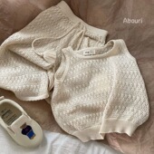 时髦洋气镂空针织无袖 套装 夏季 女童韩版 清凉背心宝宝系带阔腿裤 潮