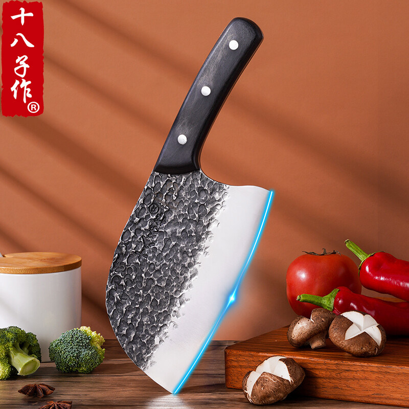 十八子作菜刀古法锻打鱼头刀圆头家用切肉片刀斩切刀专用切鱼片刀
