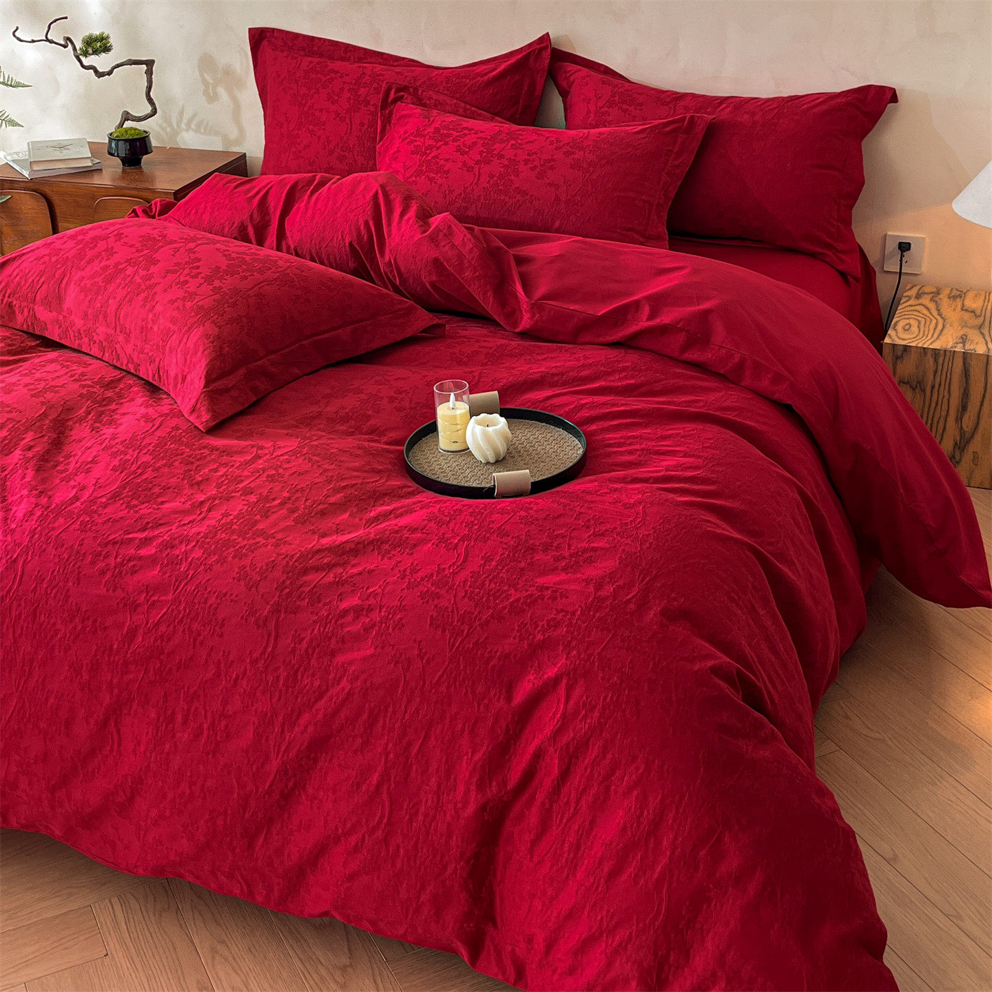 轻奢高级感全棉婚庆四件套纯棉结婚提花被套红色床单婚房陪嫁床品,床上用品,婚庆床品套件,淘宝优惠券,粉丝福利购,淘宝优惠卷