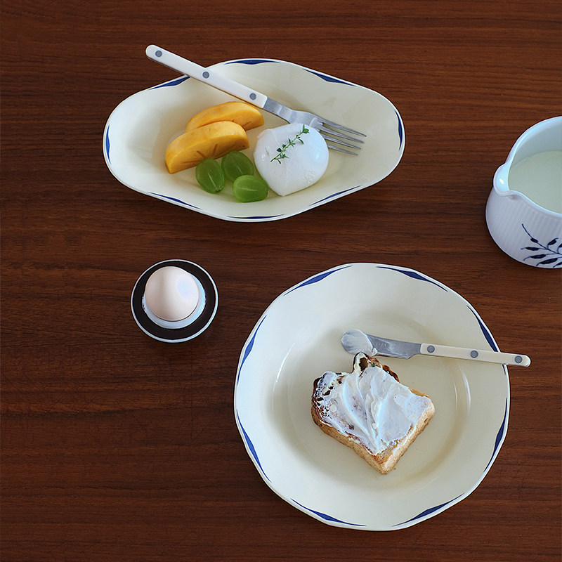 莫语  奶油复古简约陶瓷餐盘椭圆形ins圆形深盘鱼盘花瓣形状餐具