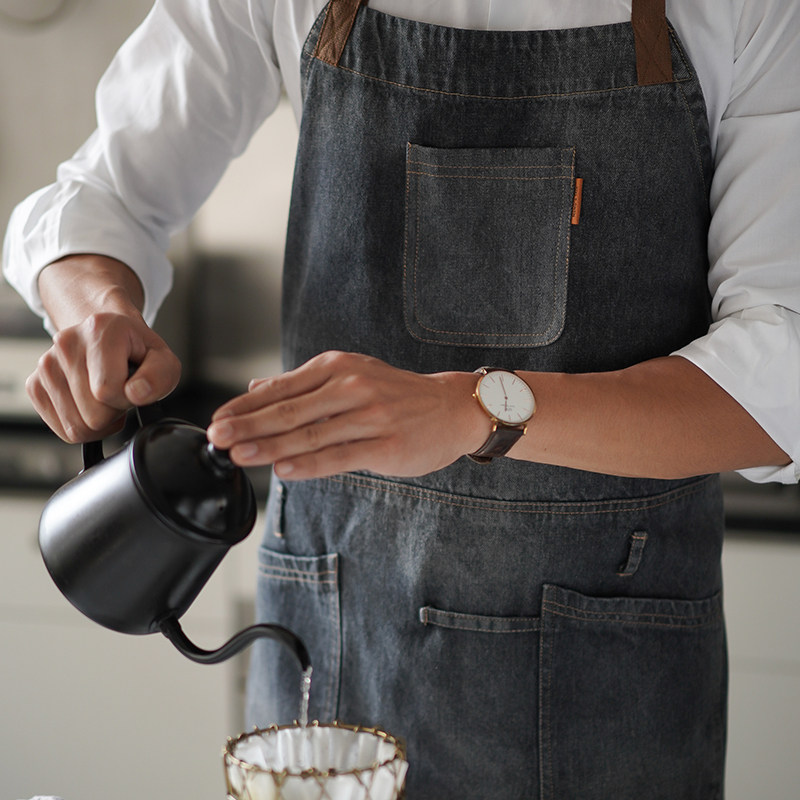 莫语 工业风牛仔围裙帅气休闲欧美亲子装厨房烘焙围裙 烘焙