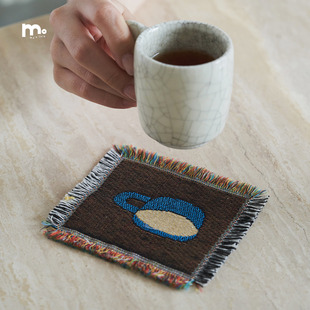莫语 创意针织杯垫布艺 北欧风流苏方形防烫茶杯垫子桌面隔热垫子