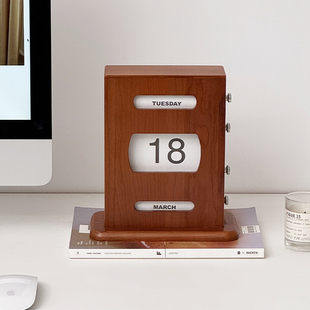 饰品摆件日历复古万年历 原创设计装 莫语 创意中古风台历樱桃木