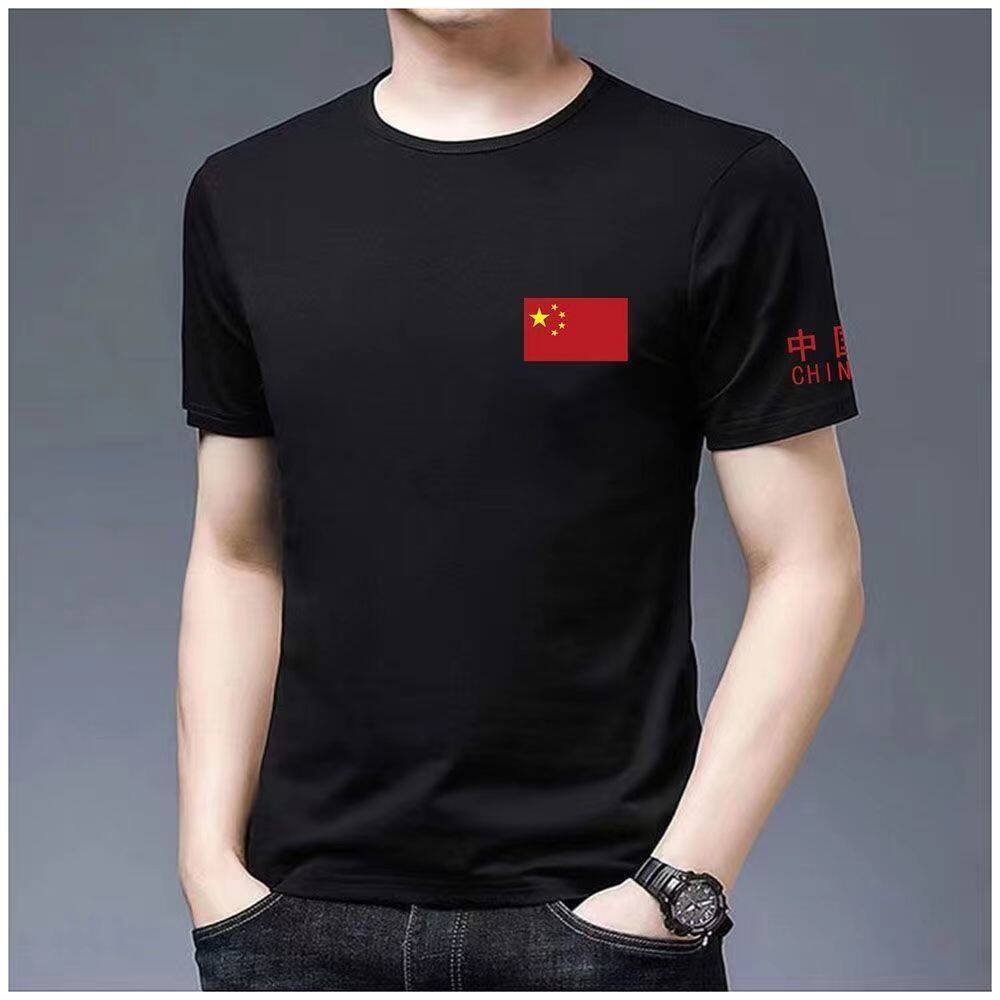 中国风五星红旗短袖T恤男