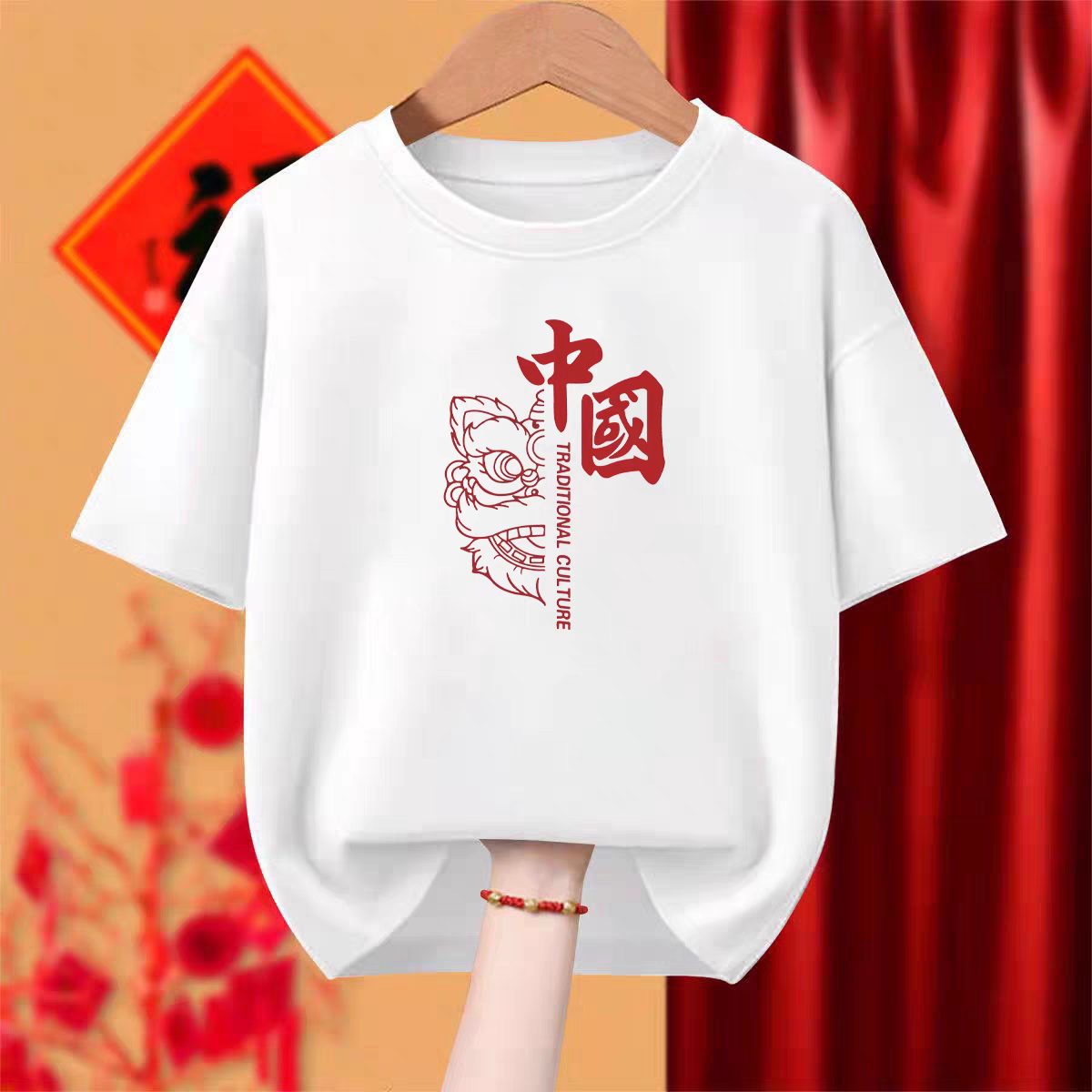 中国庆大红色短袖T恤男女