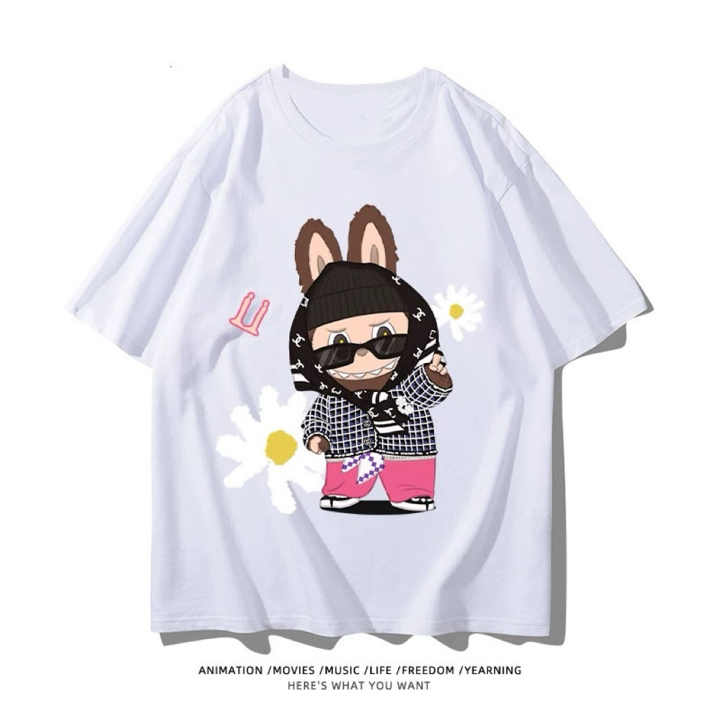 拉布布labubu权志龙潮牌联名短袖t恤夏男女情侣定制上衣服儿童T恤