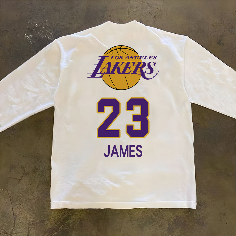 美式湖人队篮球詹姆斯23号短袖T恤运动训练服运动休闲长袖打底衫