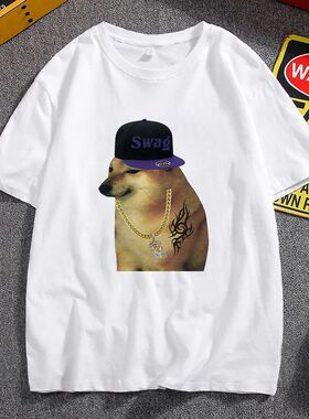 2025新款短袖t恤学生柴犬Cheems狗男女情侣T恤恶搞表情包定制衣服