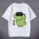 抹茶旦旦干饭人短袖 T恤呆萌小鳄鱼表情包上衣学生童装 百搭t恤男女