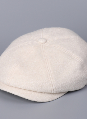 秋冬街头文艺范时尚鸭舌帽女含绵羊毛潮流复古前进帽女宽檐显脸小