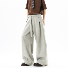 NOT UGLY店铺叁佰TTBRO新品田尼克工作室亚麻打皱腰带阔腿西裤子