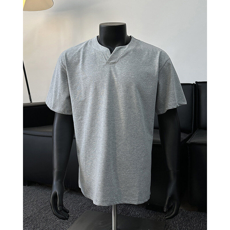 OaOO线上店铺叁佰TTBRO夏季男士设计感短袖V领T恤宽松韩版上衣