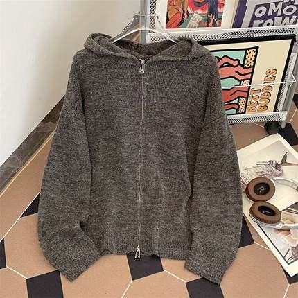 NOT UGLY店铺叁佰TTBRO新品慵懒风加厚拉链连帽毛衣开衫外套上衣