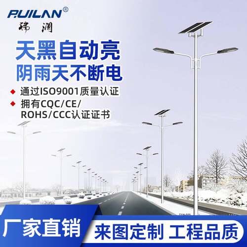 太阳能路灯LED照明6米8米30W60W单双臂IP65防水智能感应户外