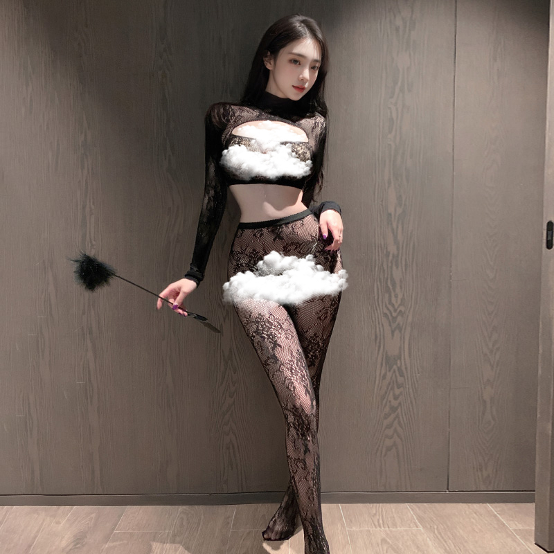 霏慕蔓花拂身透身网眼连裤袜女黑丝网袜性感情趣禁欲系重口味内衣